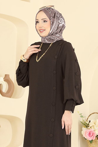 moda selvim Düğmeli Detaylı 2 li Takım 8317AB368 Koyu Kahve - Thumbnail