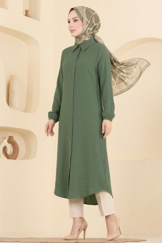 N.Z.R.K. - Düğmeli Gömlek Yaka Tunik 175NZRK1200 Haki