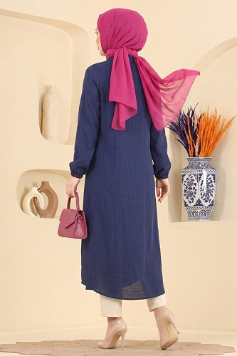 moda selvim Düğmeli Gömlek Yaka Tunik 175NZRK1200 Laci - Thumbnail