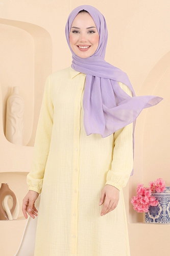 moda selvim Düğmeli Gömlek Yaka Tunik 175NZRK1200 Sarı - Thumbnail