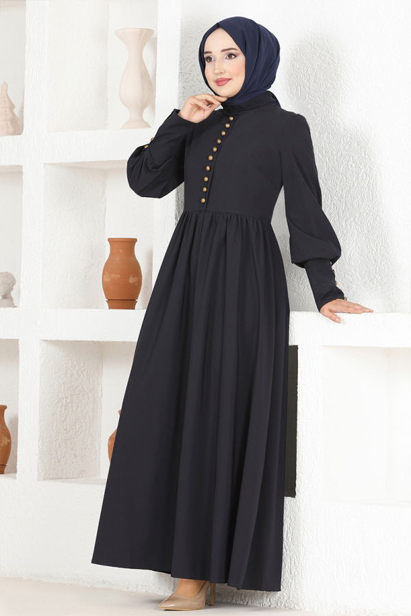 Modaselvim Elbise Düğmeli Krep Elbise ASM2655-M Laci