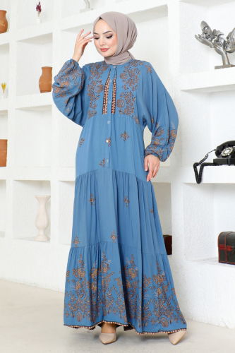 MRV Z.N.K. - Düğmeli Viskon Elbise ZNK4690-M İndigo