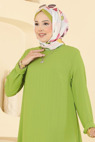 moda selvim Düz Renk Klasik Tunik 1011ZNNK1102 Açık Yeşil - Thumbnail