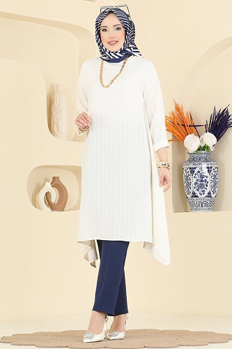moda selvim Düz Renk Klasik Tunik 1011ZNNK1102 Ekru - Thumbnail