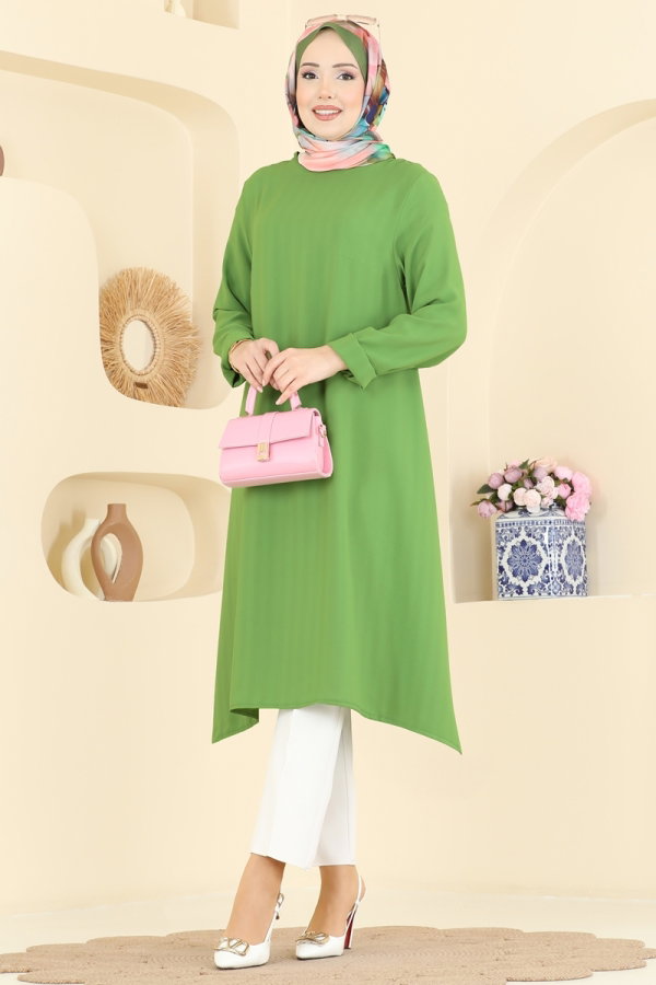 Modaselvim Tunik Düz Renk Klasik Tunik 1011ZNNK1102 Fıstık Yeşili