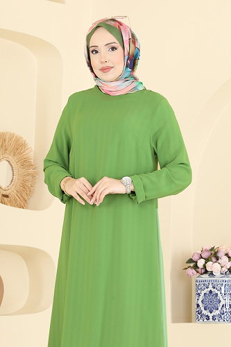 moda selvim Düz Renk Klasik Tunik 1011ZNNK1102 Fıstık Yeşili - Thumbnail