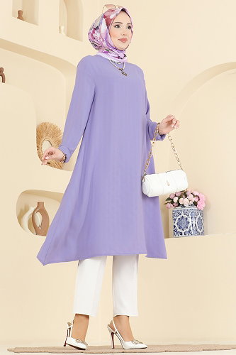 moda selvim Düz Renk Klasik Tunik 1011ZNNK1102 Lila - Thumbnail