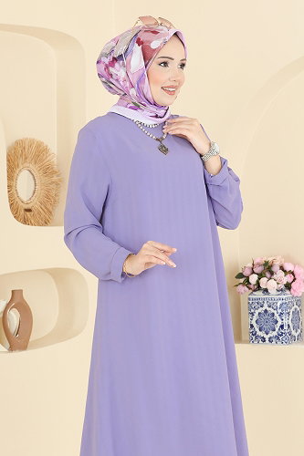 moda selvim Düz Renk Klasik Tunik 1011ZNNK1102 Lila - Thumbnail