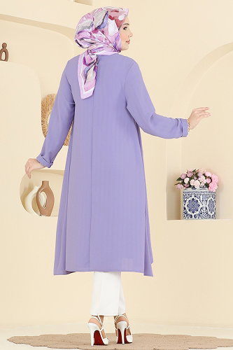 moda selvim Düz Renk Klasik Tunik 1011ZNNK1102 Lila - Thumbnail