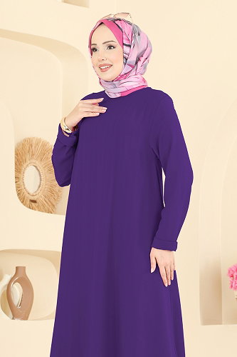 moda selvim Düz Renk Klasik Tunik 1011ZNNK1102 Mor - Thumbnail