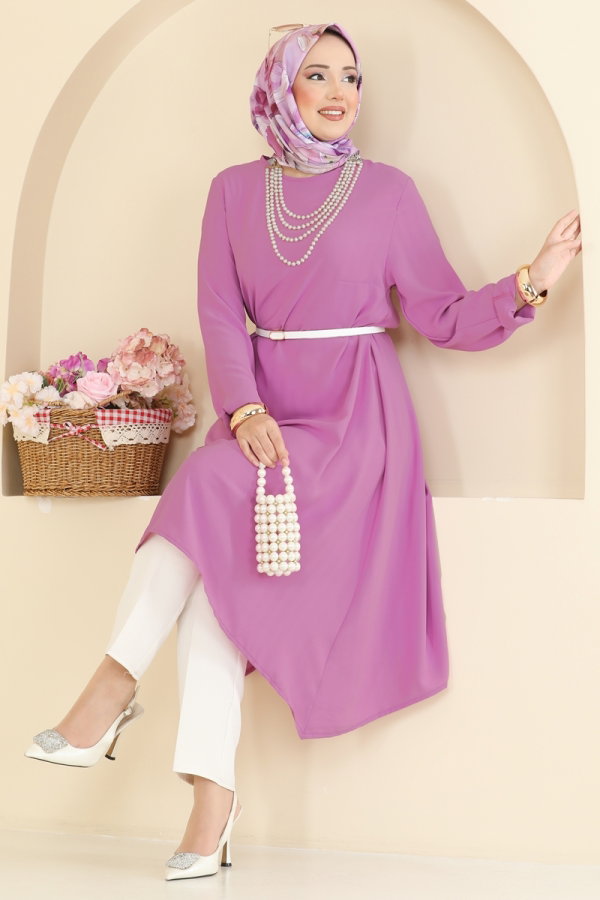 Modaselvim Tunik Düz Renk Klasik Tunik 1011ZNNK1102 Pembe