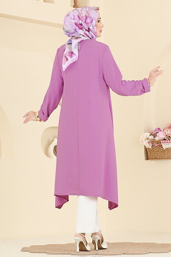 moda selvim Düz Renk Klasik Tunik 1011ZNNK1102 Pembe - Thumbnail