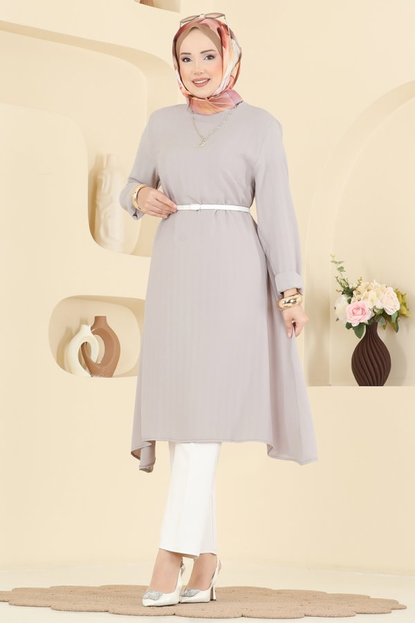 Modaselvim Tunik Düz Renk Klasik Tunik 1011ZNNK1102 Taş
