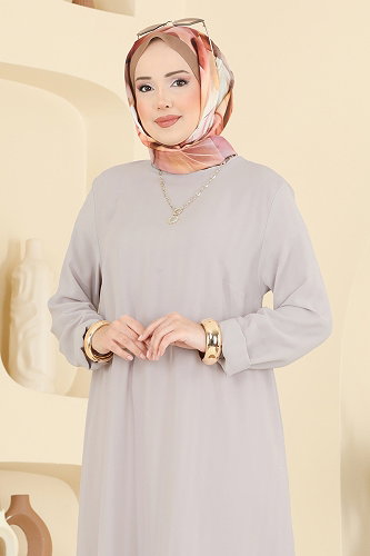 moda selvim Düz Renk Klasik Tunik 1011ZNNK1102 Taş - Thumbnail