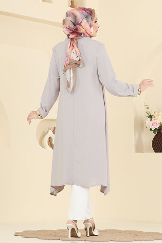 moda selvim Düz Renk Klasik Tunik 1011ZNNK1102 Taş - Thumbnail