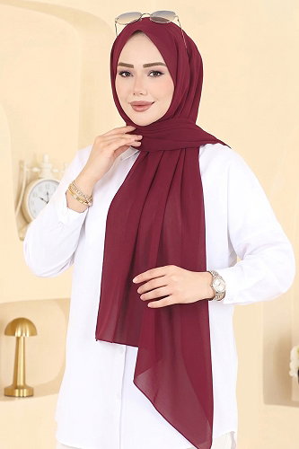 moda selvim Düz Şifon Şal Serisi 3460SL432 Bordo - Thumbnail