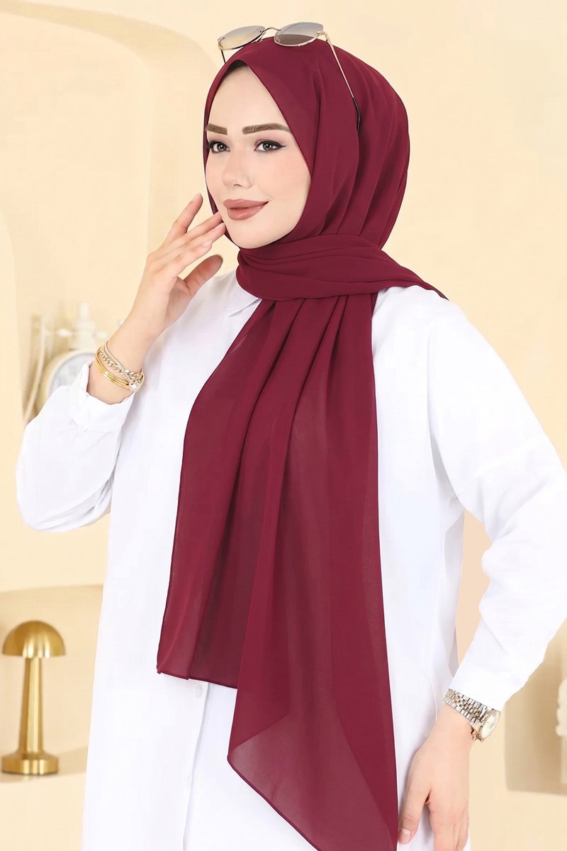 Düz Şifon Şal Serisi 3460SL432 Bordo