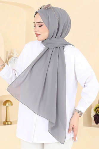 moda selvim Düz Şifon Şal Serisi 3460SL432 Gri - Thumbnail