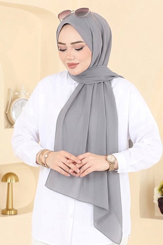 moda selvim Düz Şifon Şal Serisi 3460SL432 Gri - Thumbnail