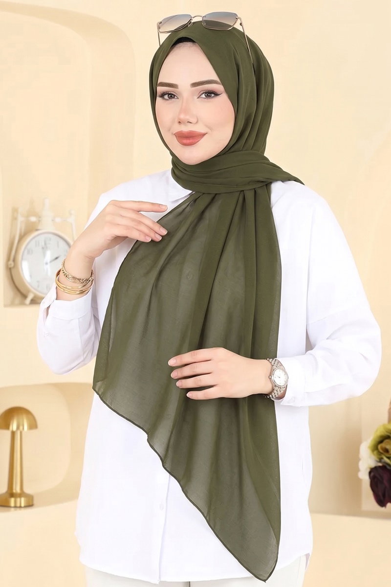 Düz Şifon Şal Serisi 3460SL432 Haki
