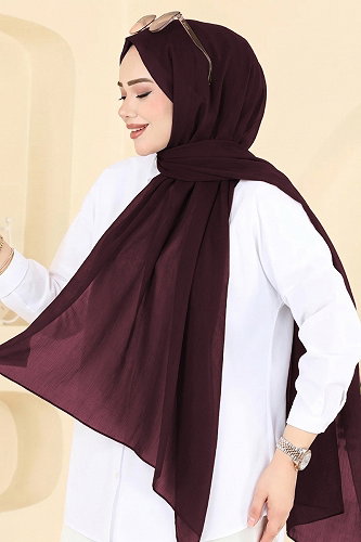 moda selvim Düz Şifon Şal Serisi 3460SL432 Koyu Bordo - Thumbnail