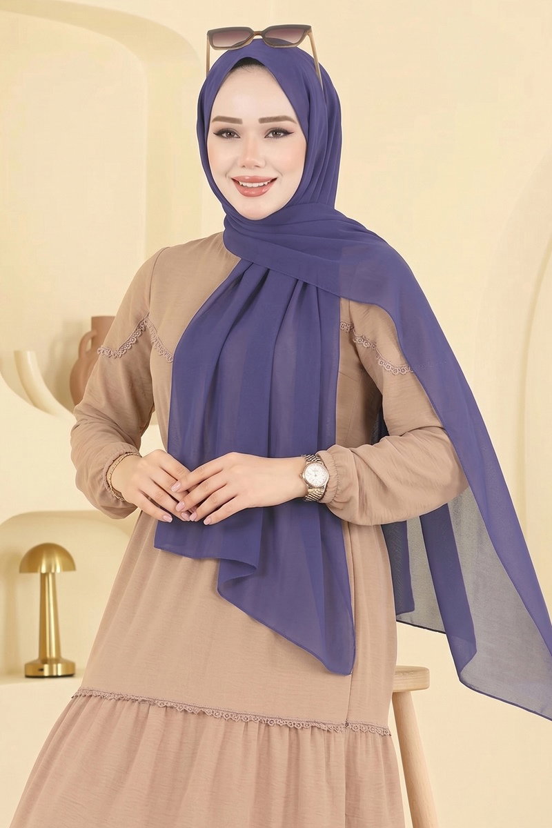Düz Şifon Şal Serisi 3460SL432 Koyu Lila