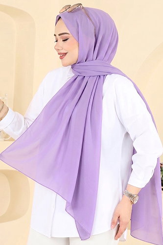 moda selvim Düz Şifon Şal Serisi 3460SL432 Lila - Thumbnail