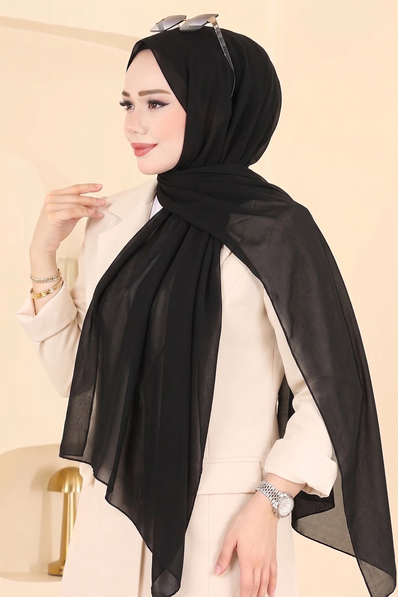 Düz Şifon Şal Serisi 3460SL432 Siyah