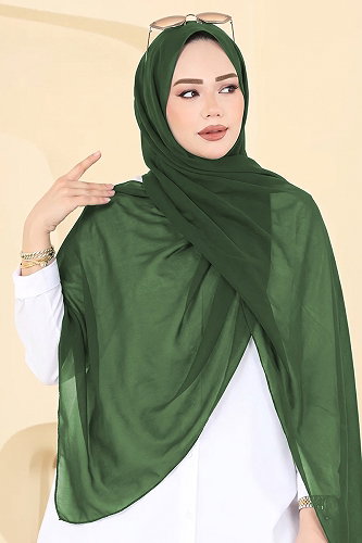 moda selvim Düz Şifon Şal Serisi 3460SL432 Zümrüt - Thumbnail