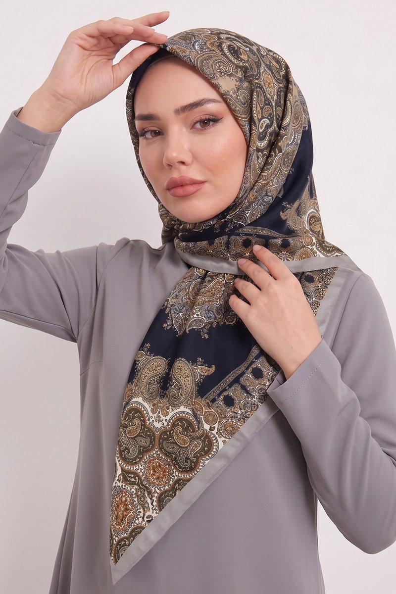 Ebru Desen Eşarp Serisi 216AFV475 Gri
