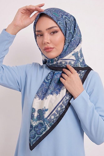 moda selvim Ebru Desen Eşarp Serisi 216AFV475 Koyu Laci - Thumbnail