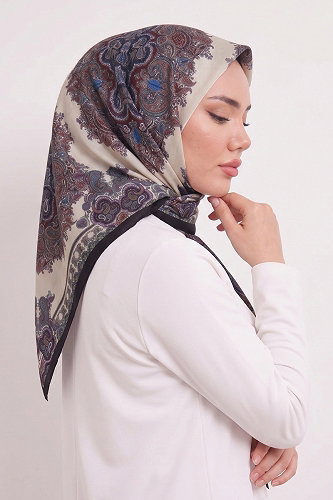 moda selvim Ebru Desen Eşarp Serisi 216AFV475 Siyah&Mor - Thumbnail