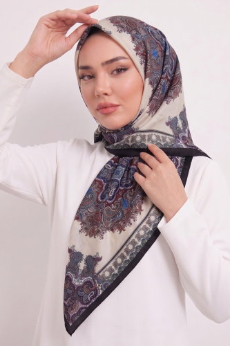 A.F.V. - Ebru Desen Eşarp Serisi 216AFV475 Siyah&Mor