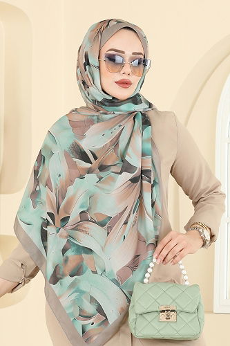 moda selvim Ebruli Desen Soft Şal Serisi 151IPK758 Mint&Vizyon - Thumbnail