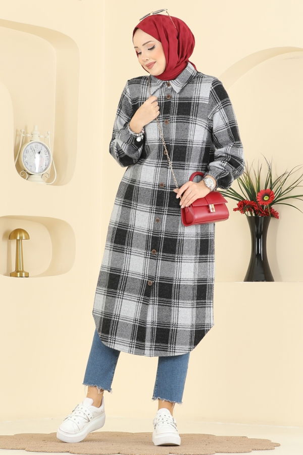 Ekose Desen Oduncu Tunik 3074KTR750 Gri