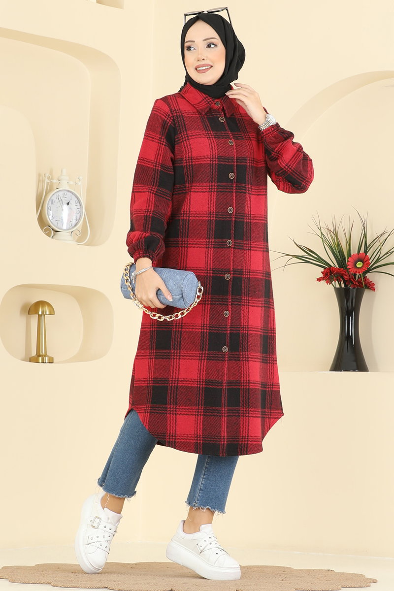 Ekose Desen Oduncu Tunik 3074KTR750 Kırmızı