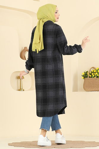 moda selvim Ekose Desen Oduncu Tunik 3074KTR750 Siyah - Thumbnail