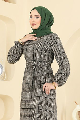 moda selvim Ekose Desenli Kışlık Elbise 22009UKB139 Vizyon - Thumbnail