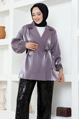 moda selvim Elegant Sequin Detailed Suit ASM2688-M Lilac - Thumbnail