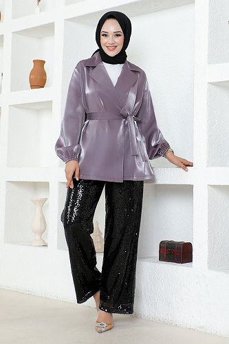 moda selvim Elegant Sequin Detailed Suit ASM2688-M Lilac - Thumbnail