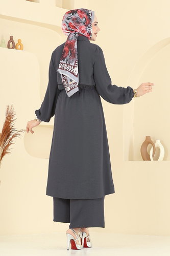 moda selvim Elena Düğmeli Tesettür Takım 3112HBS856 Antrasit - Thumbnail