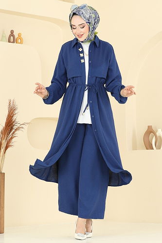 moda selvim Elena Düğmeli Tesettür Takım 3112HBS856 Laci - Thumbnail