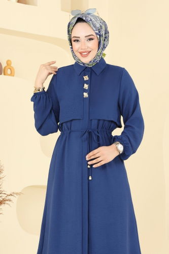 moda selvim Elena Düğmeli Tesettür Takım 3112HBS856 Laci - Thumbnail