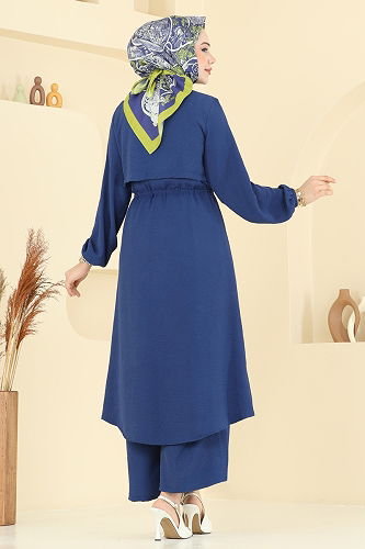 moda selvim Elena Düğmeli Tesettür Takım 3112HBS856 Laci - Thumbnail