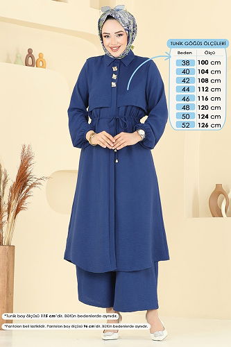 moda selvim Elena Düğmeli Tesettür Takım 3112HBS856 Laci - Thumbnail