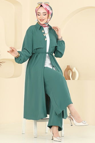 moda selvim Elena Düğmeli Tesettür Takım 3112HBS856 Mint - Thumbnail