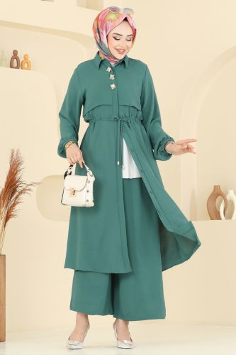 moda selvim Elena Düğmeli Tesettür Takım 3112HBS856 Mint - Thumbnail