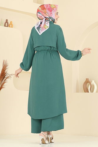 moda selvim Elena Düğmeli Tesettür Takım 3112HBS856 Mint - Thumbnail