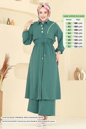 moda selvim Elena Düğmeli Tesettür Takım 3112HBS856 Mint - Thumbnail