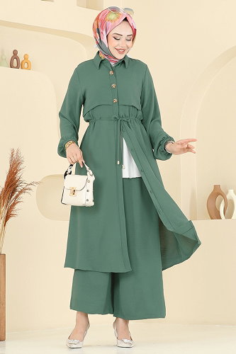 moda selvim Elena Düğmeli Tesettür Takım 3112HBS856 Mint - Thumbnail